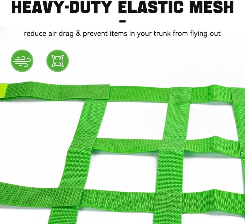 BARTOO Mesh Cargo Net Roof Top Netting Hammock Compatible with Jeep Wrangler YJ TJ JK JKU JL JLU 1987-2024 & Gladiator JT Accessories, Fluorescent Green - Image 2